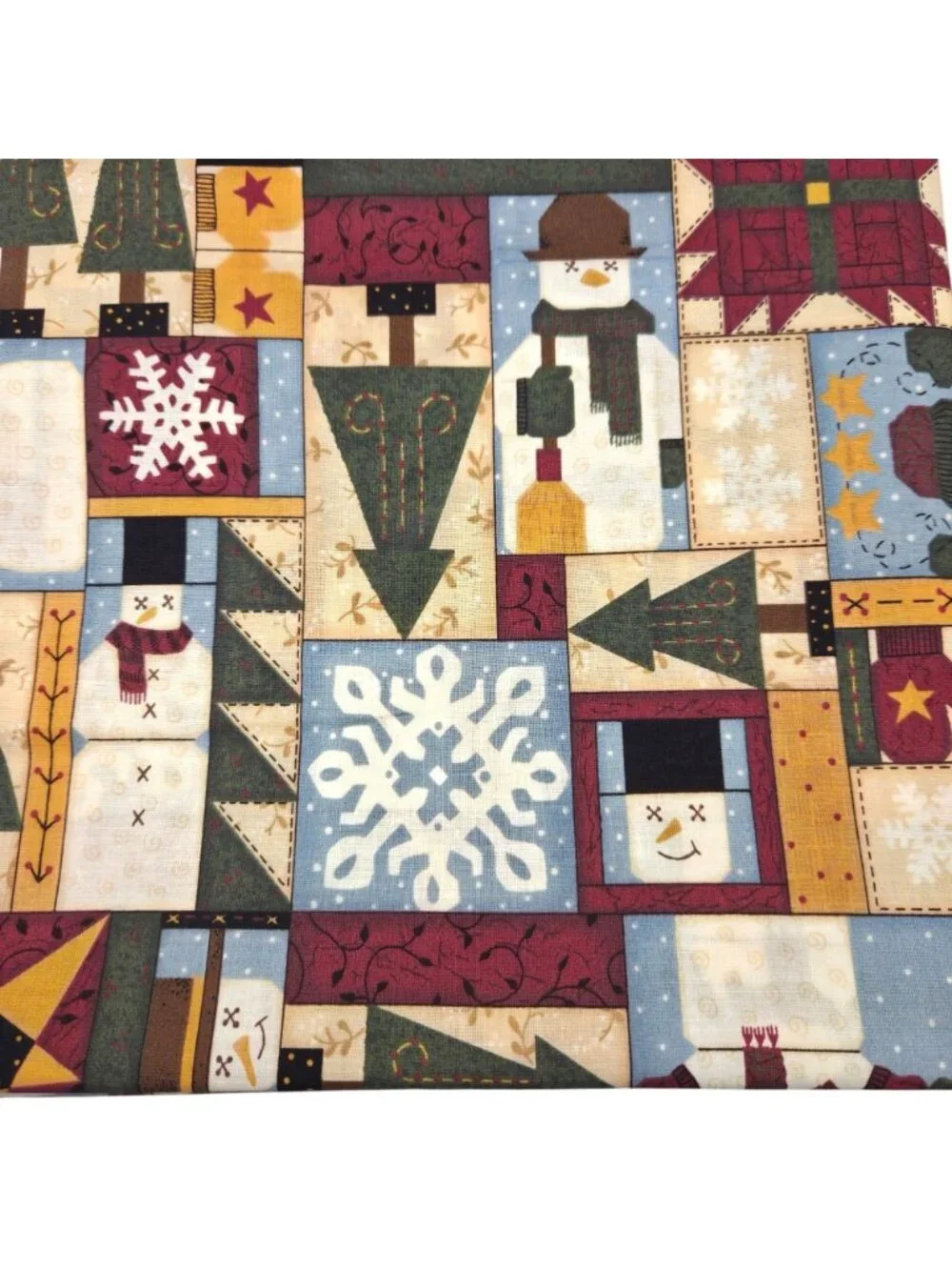 Winter Christmas Quilting Fabric Cotton 1 Yd Leslie Beck Cranston Snowman Tree
